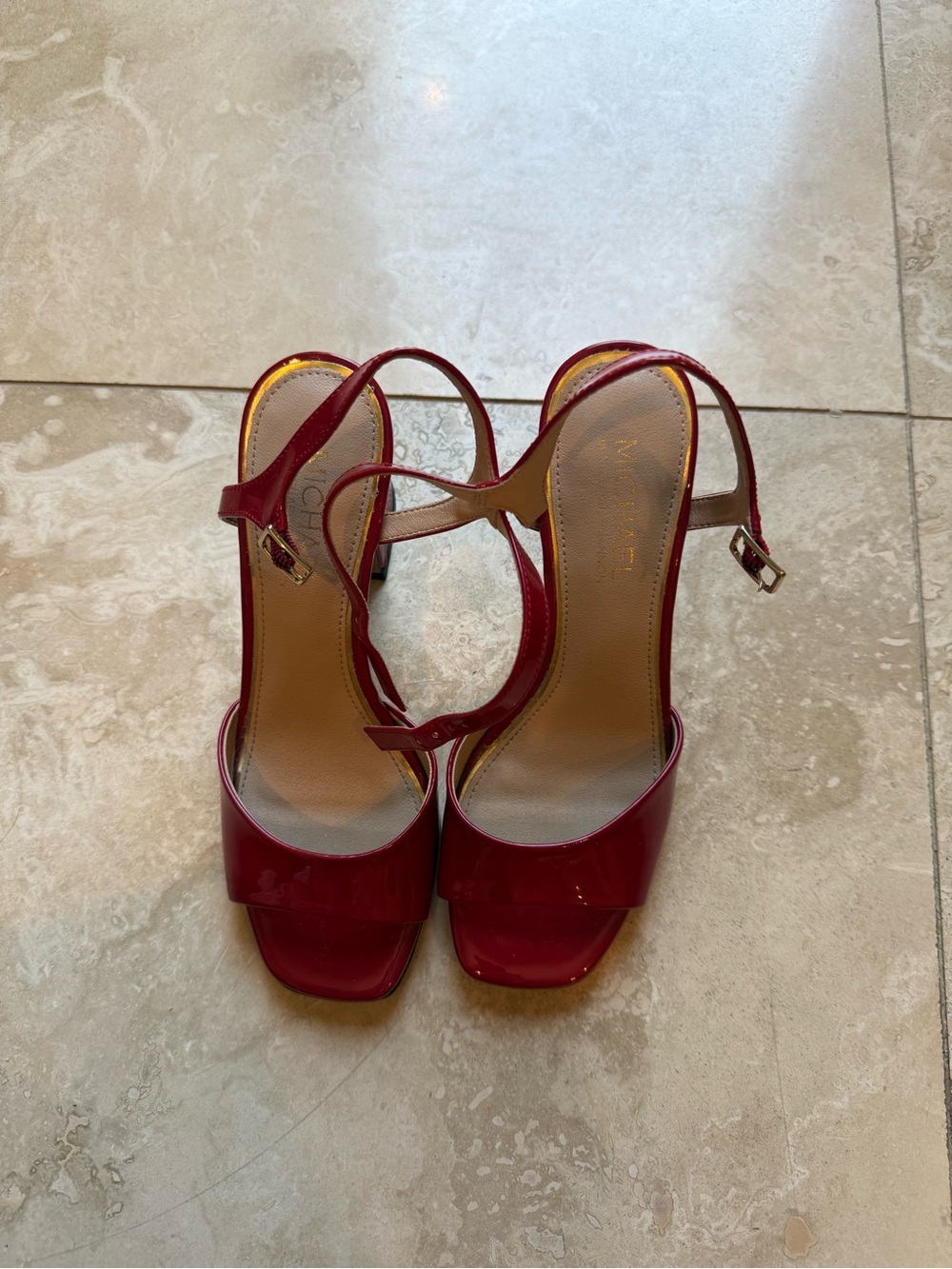 Red Patent Open-Toe Slingback Heels - Women